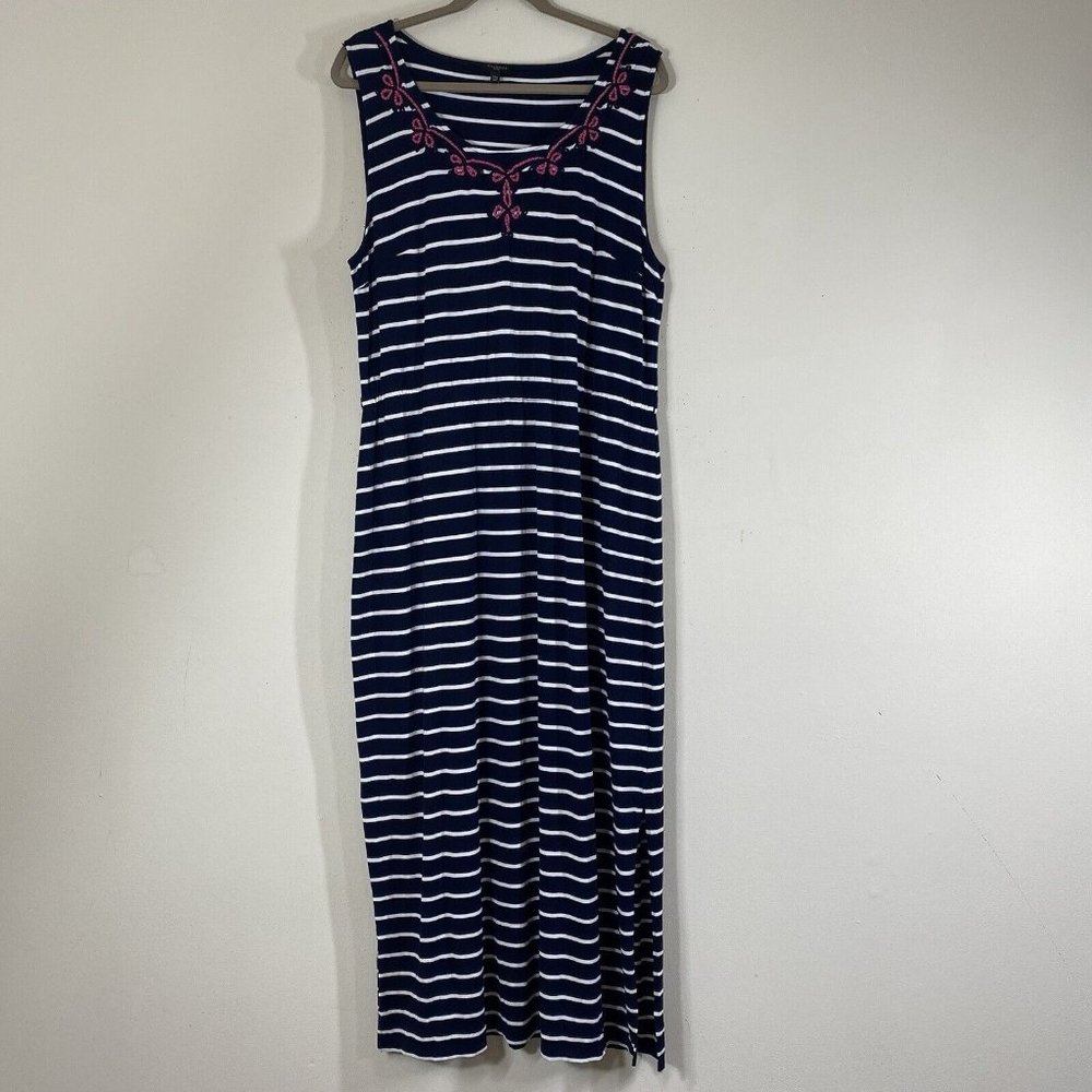 Talbots Women’s Sleeveless Maxi Dress Size XL Petite Nautical Navy Striped